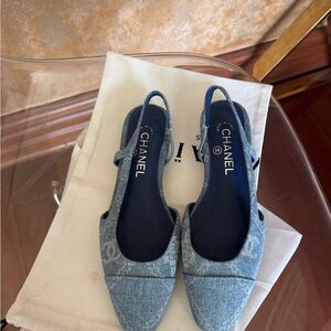 CHANEL Denim Blue Slingback Flats